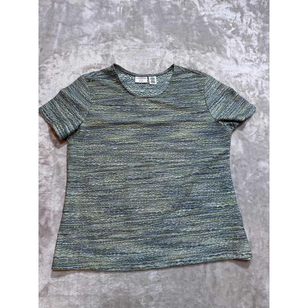 Covington Womens Short Sleeve Textured Knit Top Sage Green Blue Space Dye Large